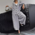 New Women Casual Tracksuits Set Long Sleeve Fashion Striped Blouse and Wide Leg Pants Suit Large Big 5xl Female Two Piece Sets